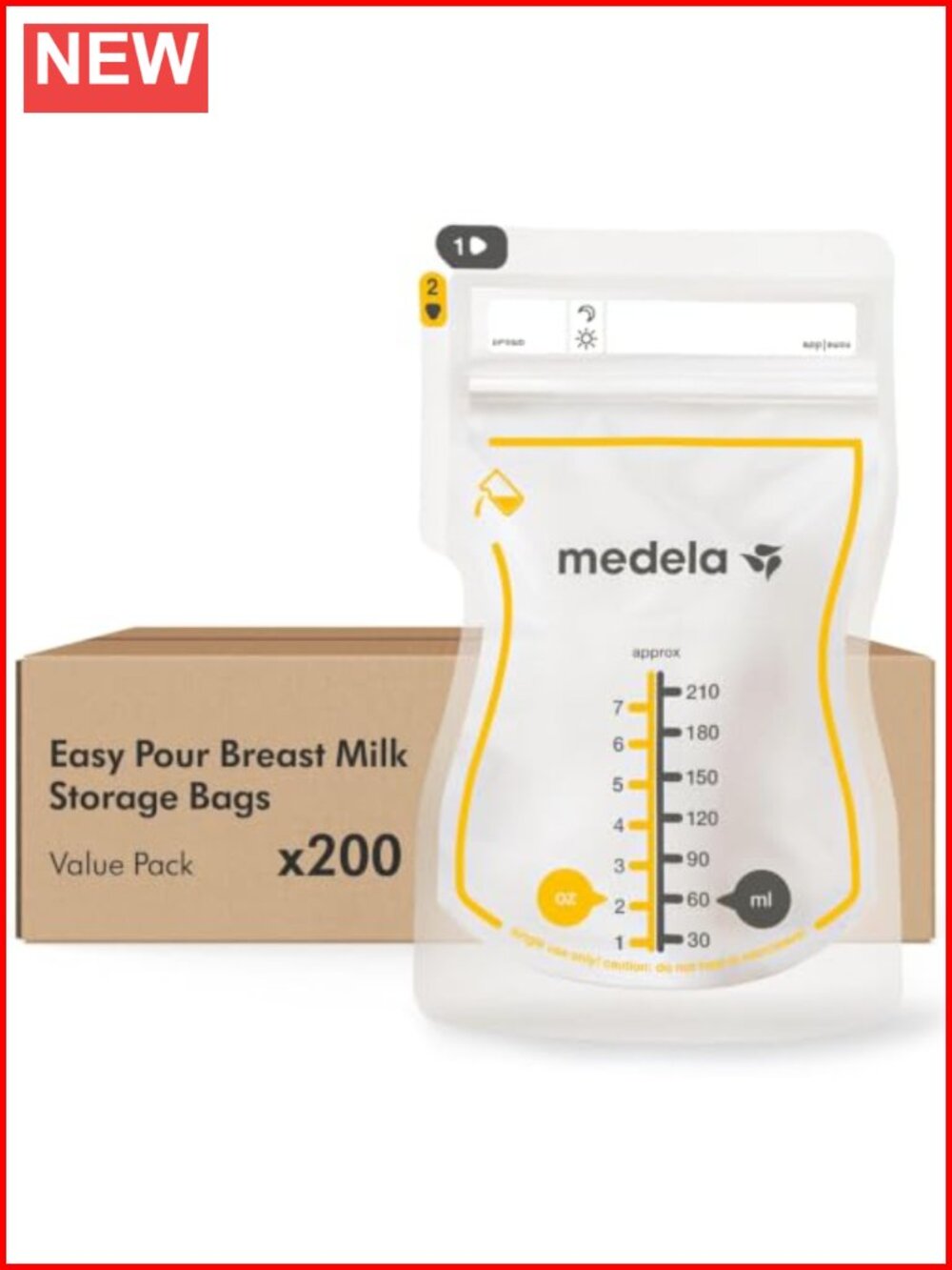 Medela Easy Pour Breast Milk Storage Bags 200 Ct 7 oz Leakproof
